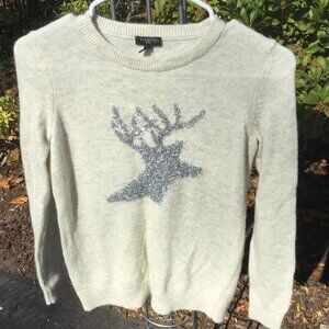 Talbots Silver Run-Deer on Cream Sweater